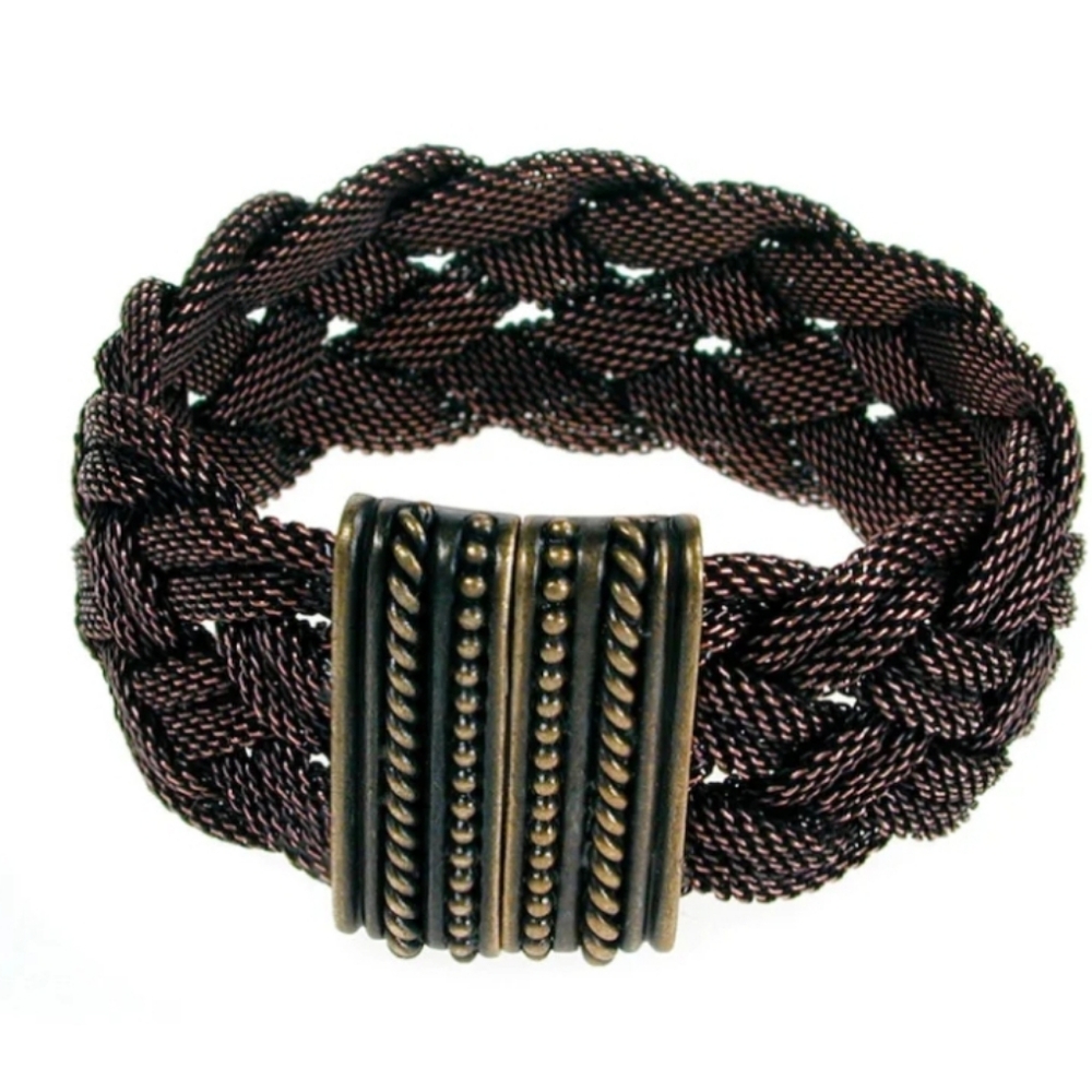 Erica Zap Braided Mesh Bracelet with Textured Magnetic Clasp 7" Copper Brown